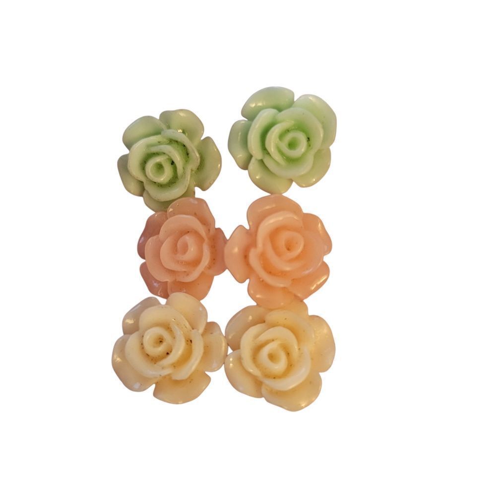 Green,pink And Cream Rose Earrings .